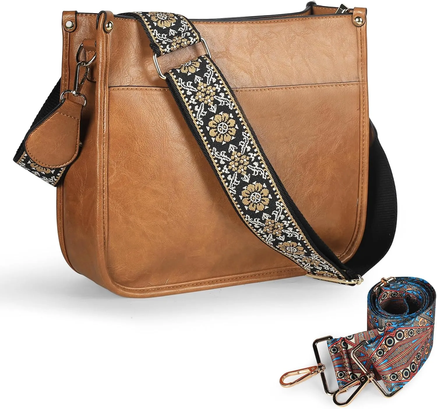 Crossbody Bags for Women Leather Hobo Handbags with 2pcs Adjustable Guitar Strap