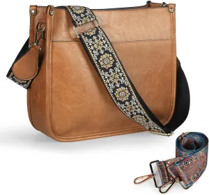 Crossbody Bags for Women Leather Hobo Handbags with 2pcs Adjustable Guitar Strap