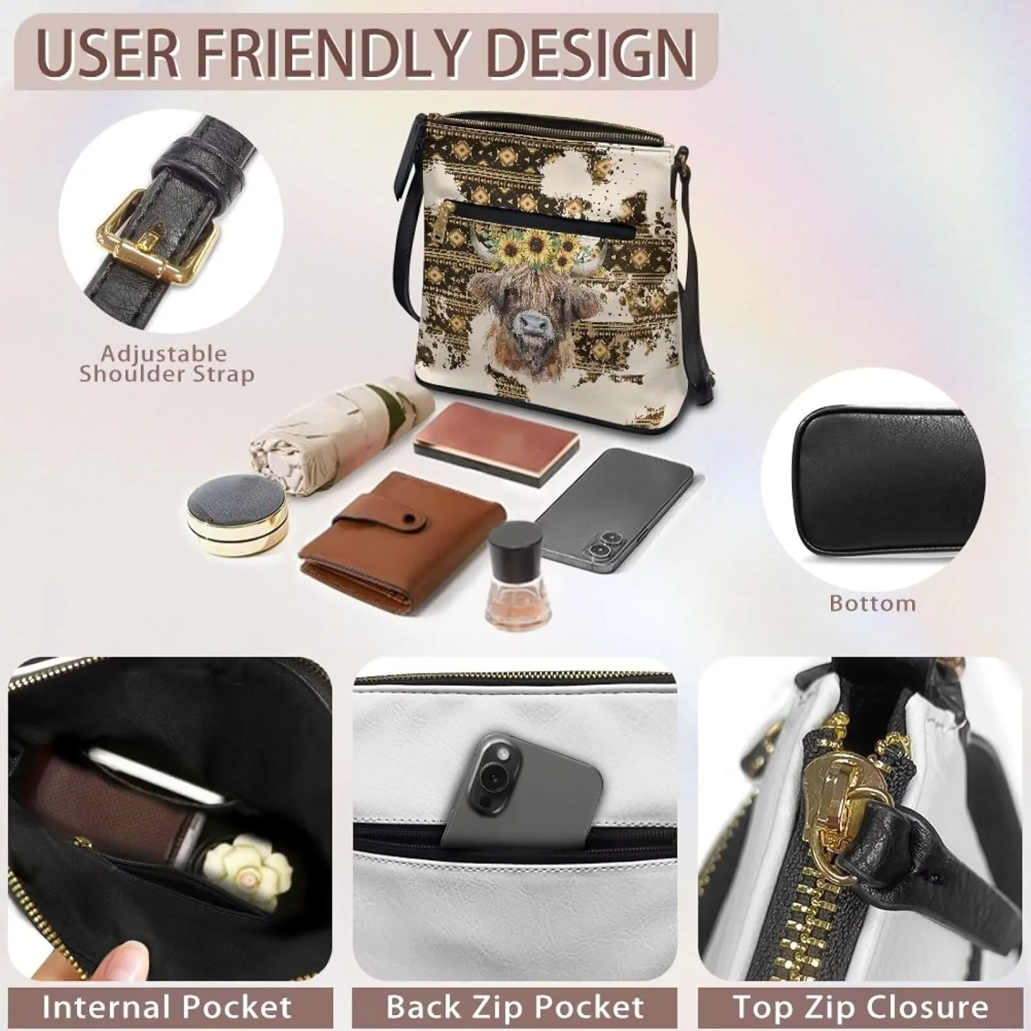 Crossbody Hobo Bag for Women, Leather Satchel Purse Shoulder Bag with Adjustable Strap Multi Pocket
