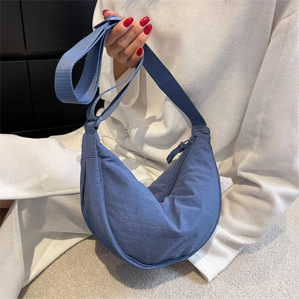Crossbody Hobo Crescent Bag with Mesh Storage, Women's Shoulder Purse - Adjustable Strap