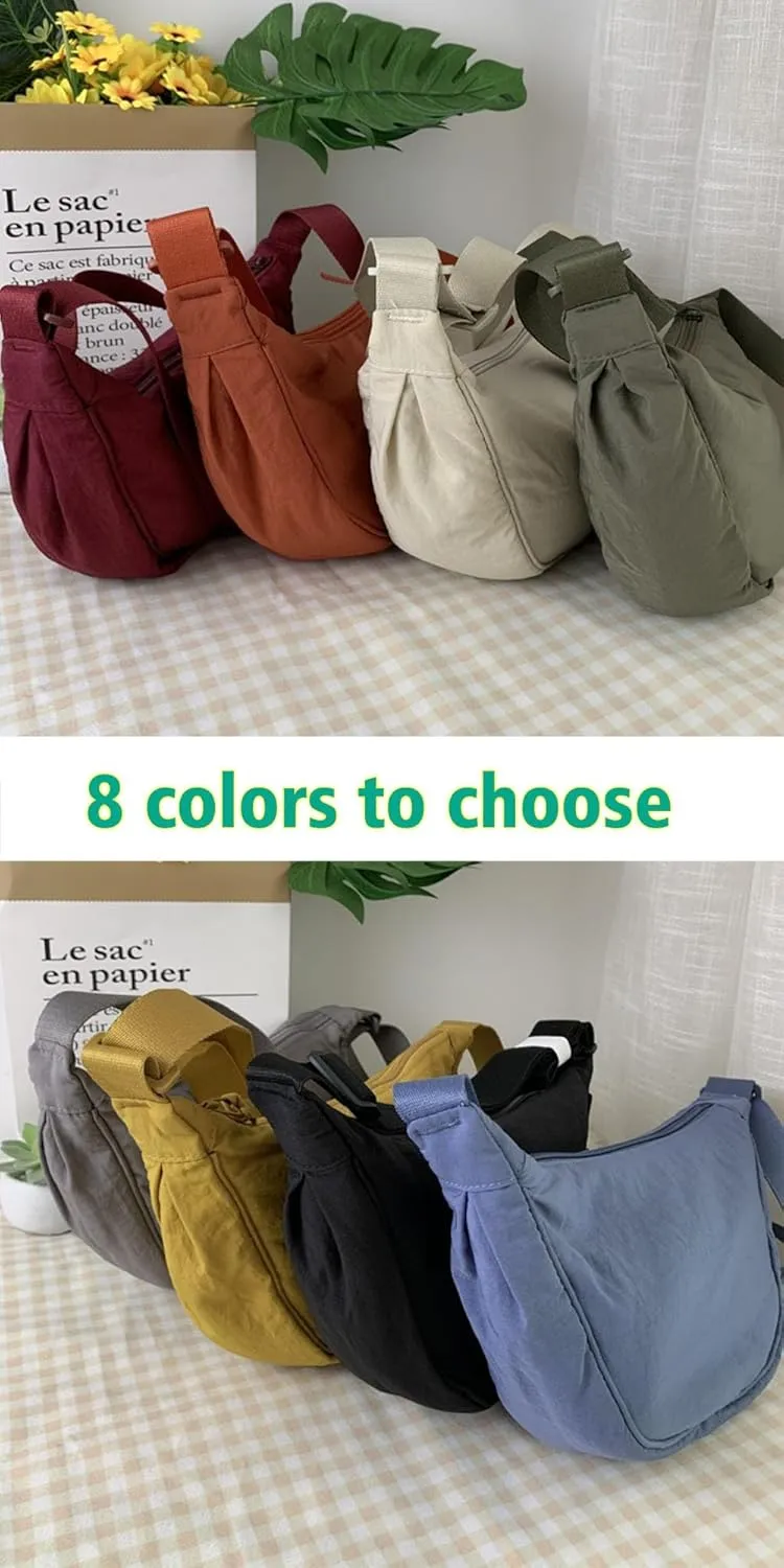 Crossbody Hobo Crescent Bag with Mesh Storage, Women's Shoulder Purse - Adjustable Strap