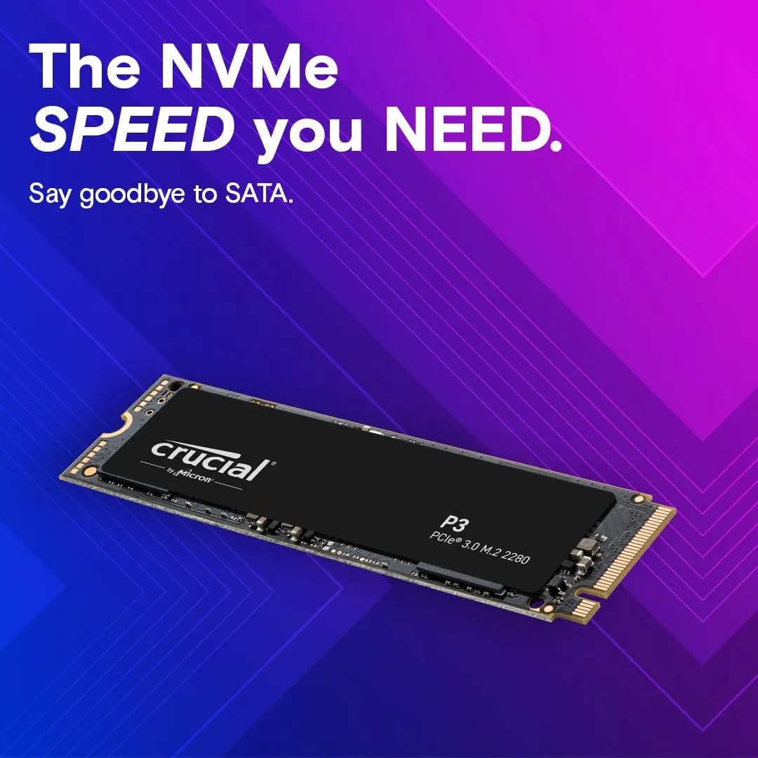 Crucial P3 1TB PCIe Gen3 3D NAND NVMe M.2 SSD, up to 3500MB/s - CT1000P3SSD8