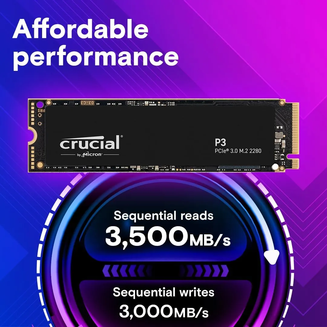 Crucial P3 1TB PCIe Gen3 3D NAND NVMe M.2 SSD, up to 3500MB/s - CT1000P3SSD8