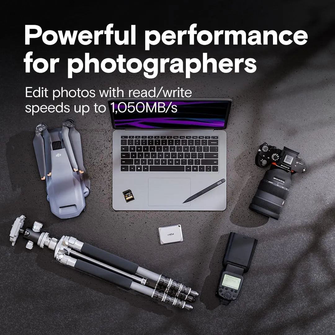 Crucial X9 Pro 4TB Portable SSD, Up to 1050MB/s Read & Write, 3.2 USB-C, External Solid State Drive, Durable Storage for PC and Mac, for Professional Creators, Silver - ‎CT4000X9PROSSD902
