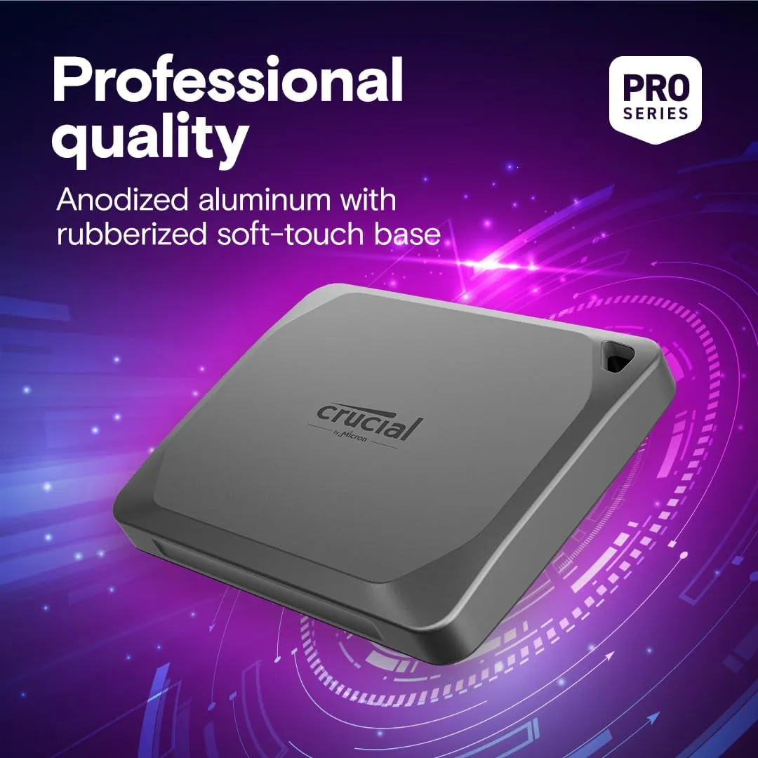 Crucial X9 Pro 4TB Portable SSD, Up to 1050MB/s Read & Write, 3.2 USB-C, External Solid State Drive, Durable Storage for PC and Mac, for Professional Creators, Silver - ‎CT4000X9PROSSD902