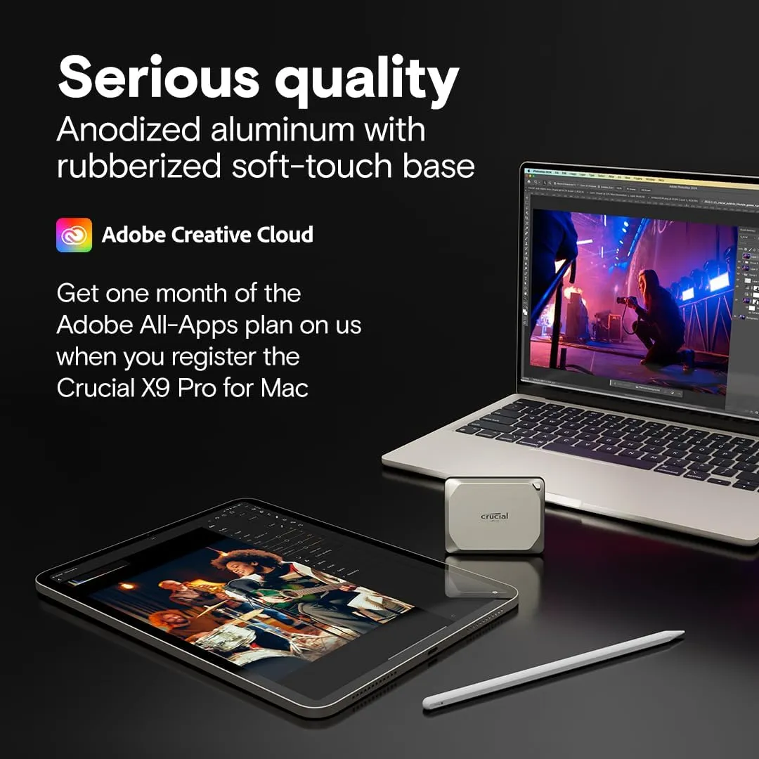 Crucial X9 Pro for Mac 1TB Portable SSD, Up to 1050MB/s Read/Write, 3.2 USB-C, External Solid State Drive, Optimized for Apple Devices, for Professional Creators, Light Gold - ‎CT1000X9PROMACSSD9B02