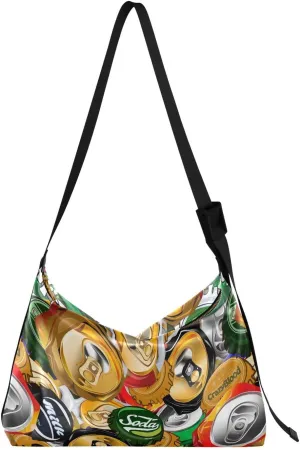 Crumpled Cans Caps Hobo Crossbody Bags for Women Leather Large Shoulder Bag Cross Body Vintage Trendy Womens Tote Bags Handbag for Travel Shopping