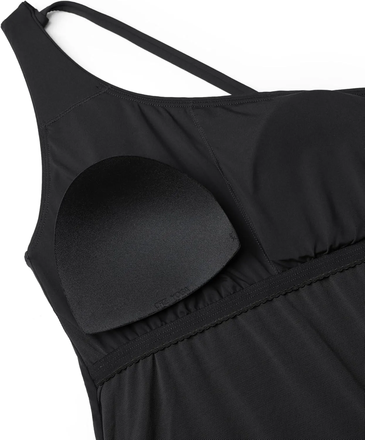 CRZ YOGA One Shoulder Tankini Tops for Women Ruched Bathing Suits Tummy Control Adjustable Swimsuit Only No Bottom Padded