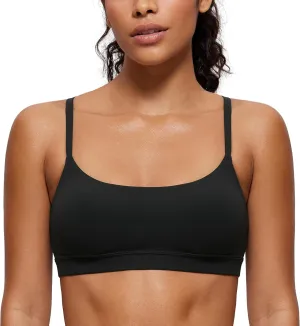 CRZ YOGA Womens Butterluxe Adjustable Spaghetti Strap Sports Bra - Scoop Neck Wireless Padded Yoga Workout Crop Top