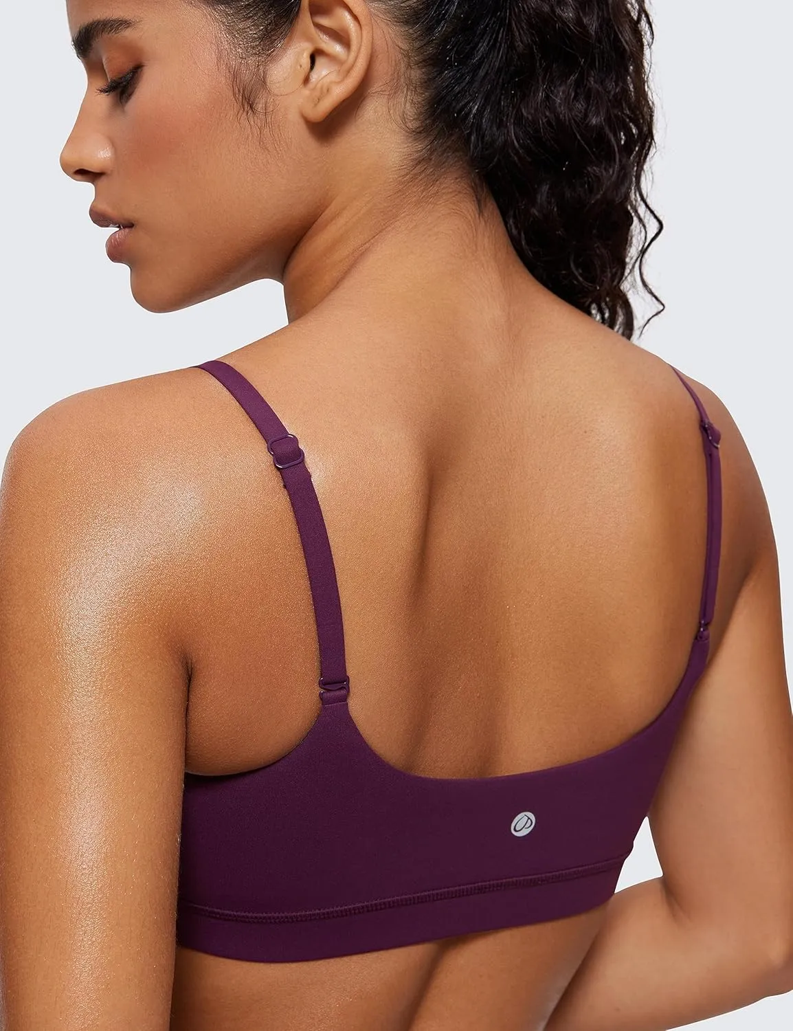 CRZ YOGA Womens Butterluxe Adjustable Spaghetti Strap Sports Bra - Scoop Neck Wireless Padded Yoga Workout Crop Top