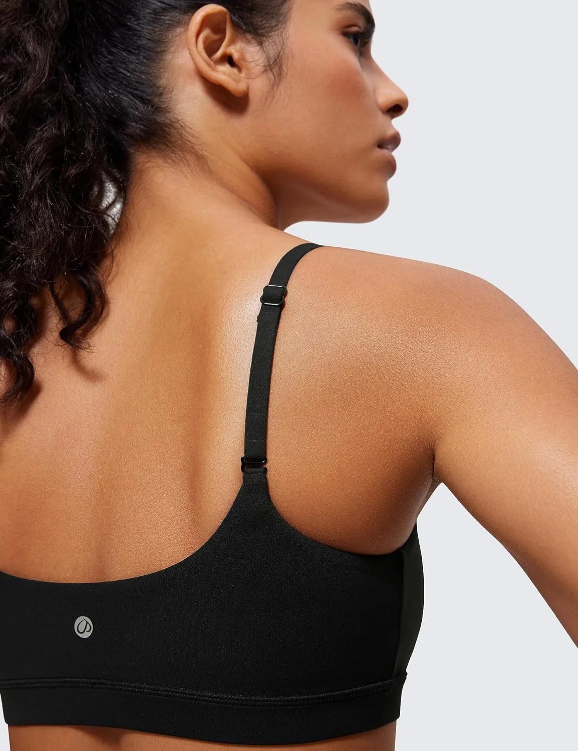 CRZ YOGA Womens Butterluxe Adjustable Spaghetti Strap Sports Bra - Scoop Neck Wireless Padded Yoga Workout Crop Top