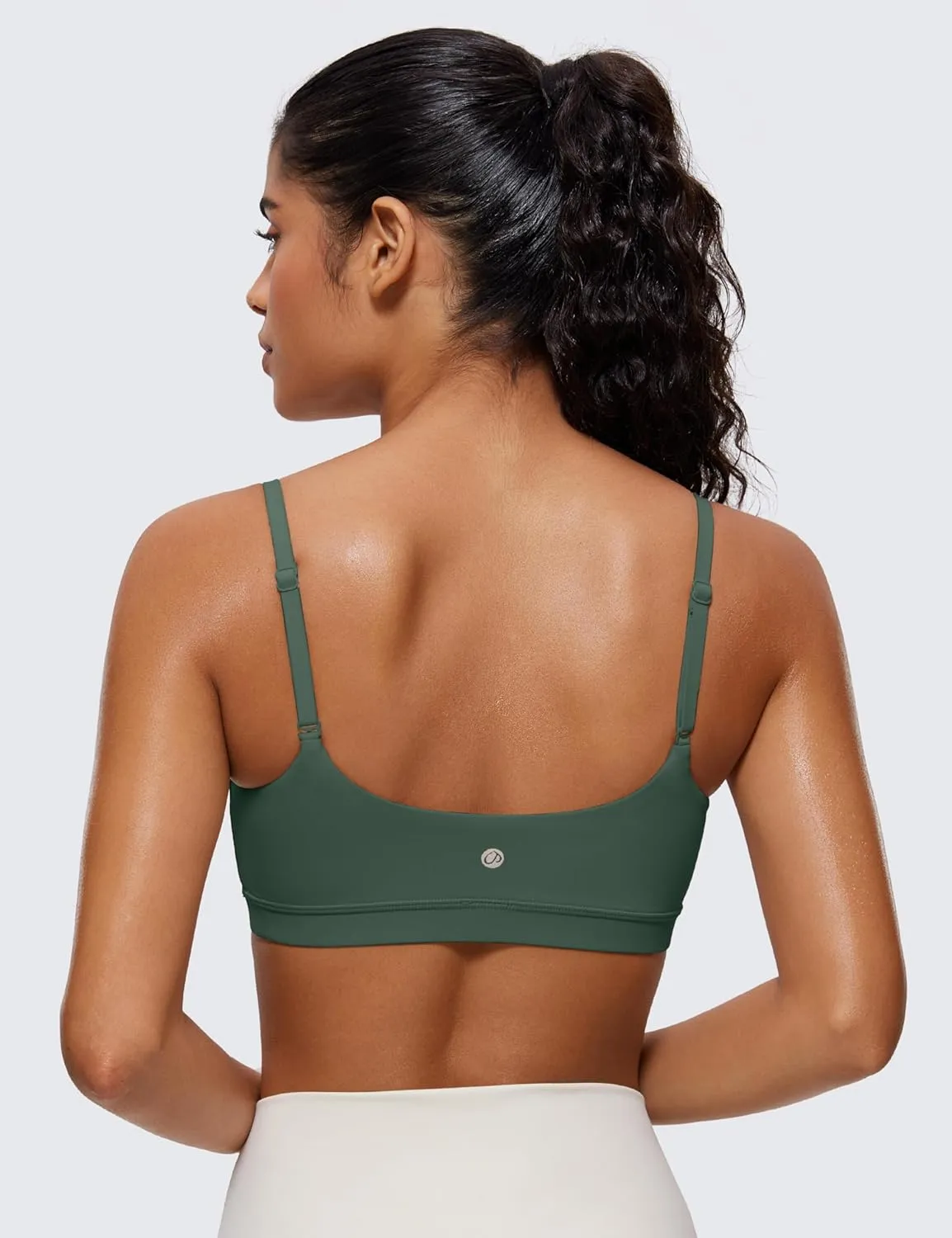 CRZ YOGA Womens Butterluxe Adjustable Spaghetti Strap Sports Bra - Scoop Neck Wireless Padded Yoga Workout Crop Top