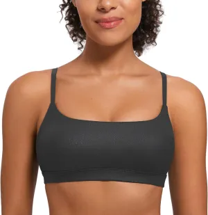 CRZ YOGA Womens Butterluxe Adjustable Spaghetti Strap Sports Bra - Scoop Neck Wireless Padded Yoga Workout Crop Top