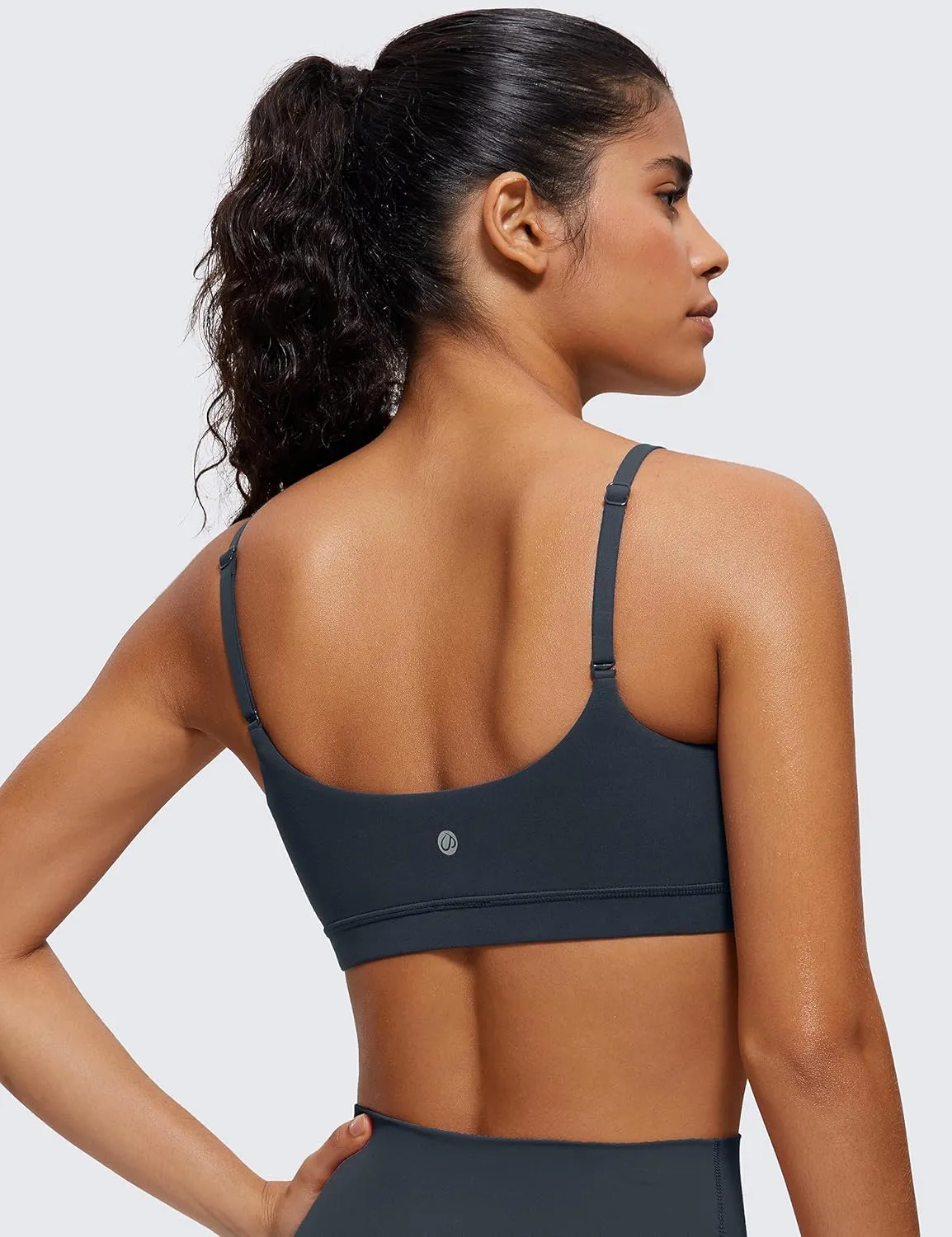 CRZ YOGA Womens Butterluxe Adjustable Spaghetti Strap Sports Bra - Scoop Neck Wireless Padded Yoga Workout Crop Top