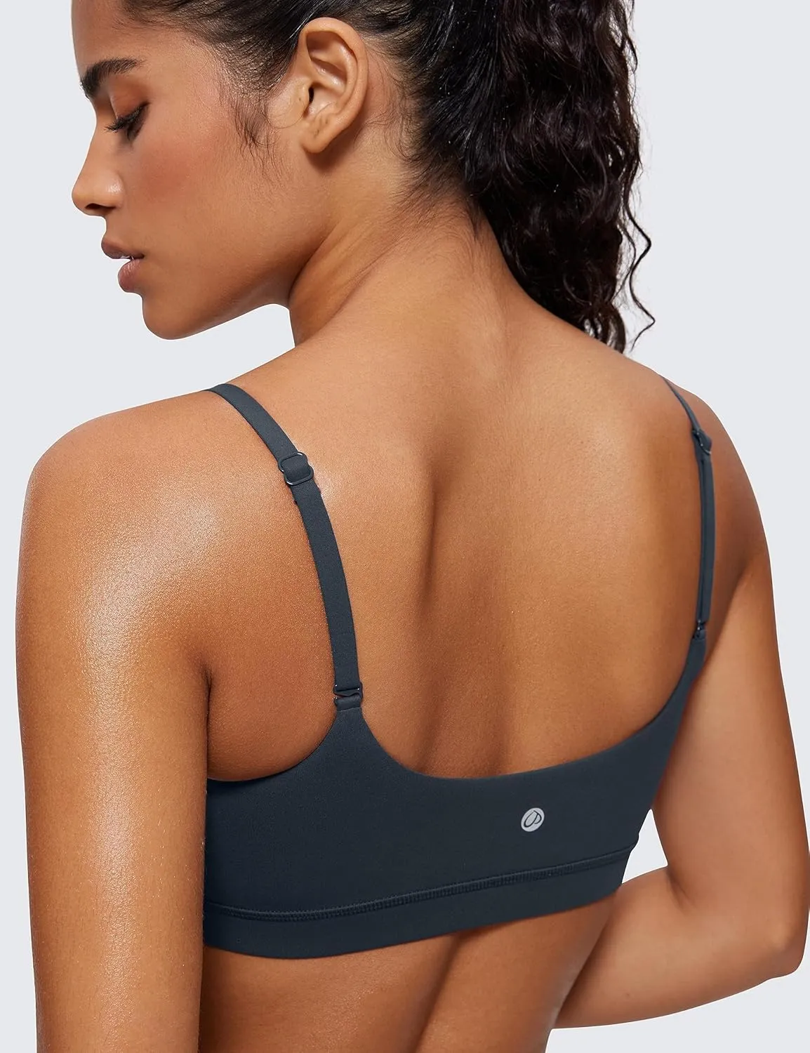 CRZ YOGA Womens Butterluxe Adjustable Spaghetti Strap Sports Bra - Scoop Neck Wireless Padded Yoga Workout Crop Top