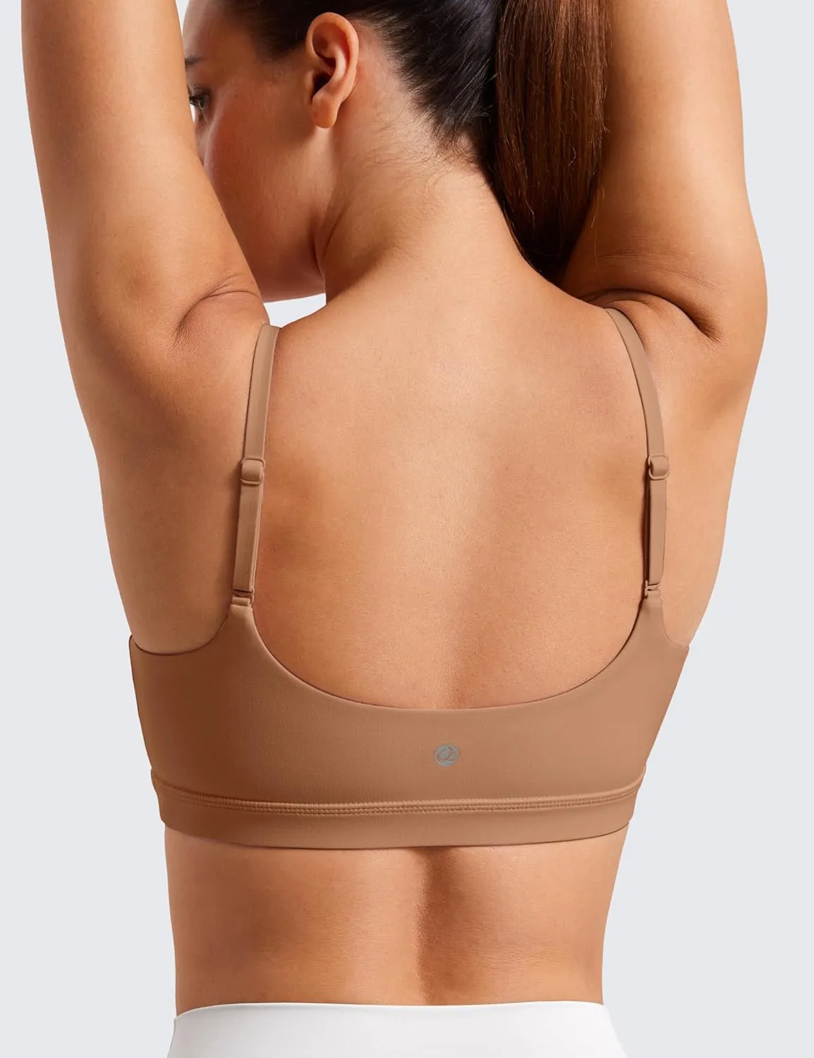 CRZ YOGA Womens Butterluxe Adjustable Spaghetti Strap Sports Bra - Scoop Neck Wireless Padded Yoga Workout Crop Top
