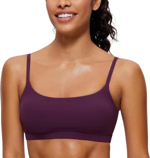 CRZ YOGA Womens Butterluxe Adjustable Spaghetti Strap Sports Bra - Scoop Neck Wireless Padded Yoga Workout Crop Top