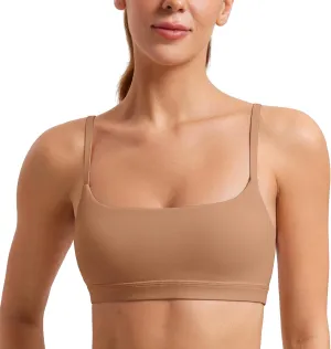 CRZ YOGA Womens Butterluxe Adjustable Spaghetti Strap Sports Bra - Scoop Neck Wireless Padded Yoga Workout Crop Top