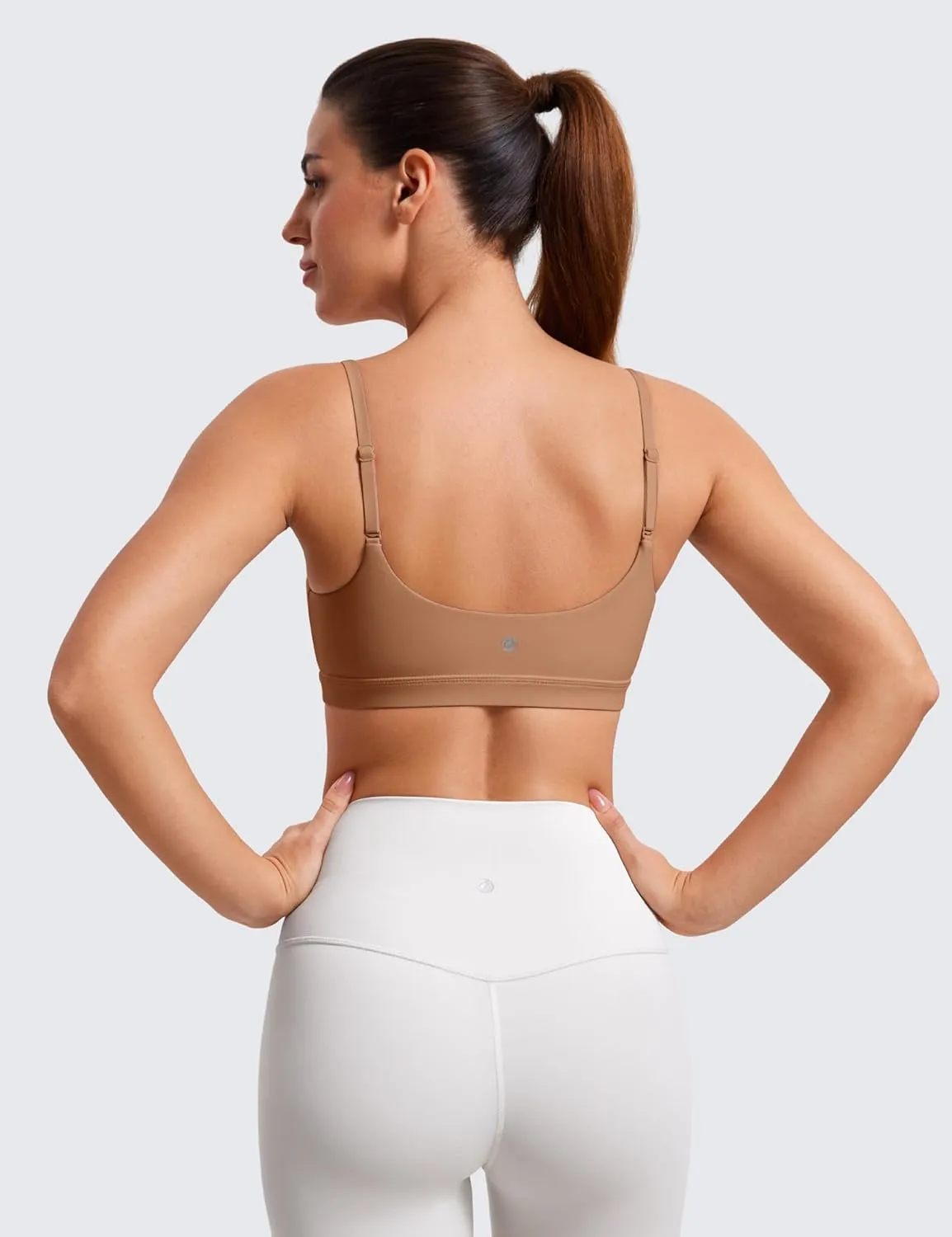 CRZ YOGA Womens Butterluxe Adjustable Spaghetti Strap Sports Bra - Scoop Neck Wireless Padded Yoga Workout Crop Top