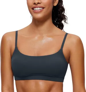CRZ YOGA Womens Butterluxe Adjustable Spaghetti Strap Sports Bra - Scoop Neck Wireless Padded Yoga Workout Crop Top