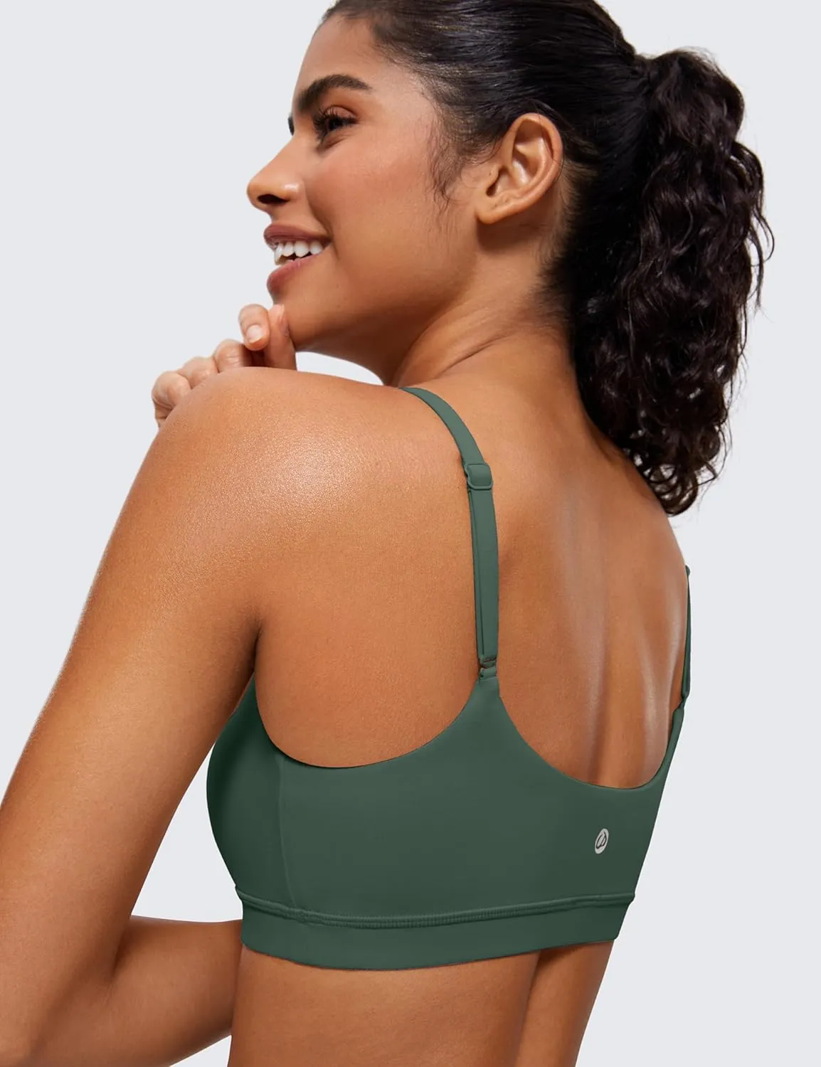 CRZ YOGA Womens Butterluxe Adjustable Spaghetti Strap Sports Bra - Scoop Neck Wireless Padded Yoga Workout Crop Top