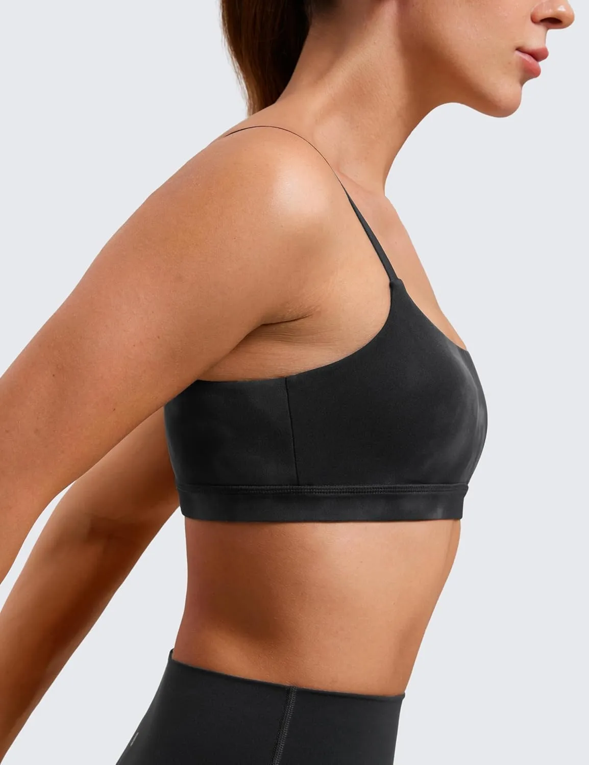 CRZ YOGA Womens Butterluxe Adjustable Spaghetti Strap Sports Bra - Scoop Neck Wireless Padded Yoga Workout Crop Top