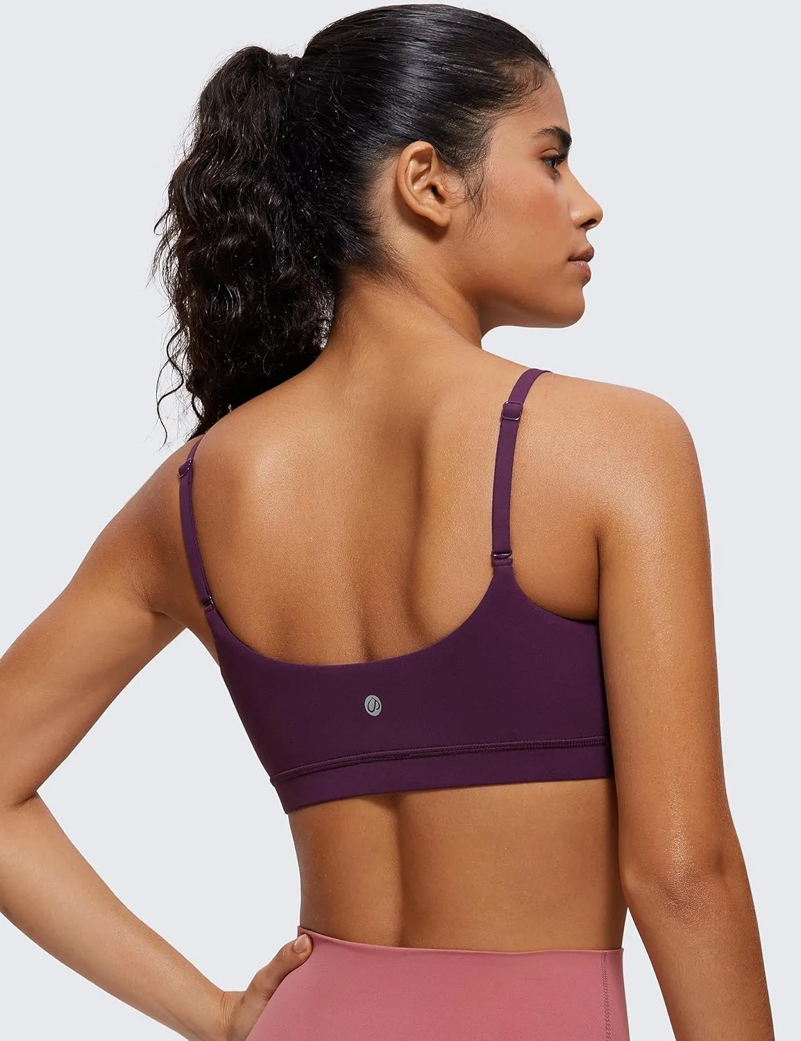 CRZ YOGA Womens Butterluxe Adjustable Spaghetti Strap Sports Bra - Scoop Neck Wireless Padded Yoga Workout Crop Top