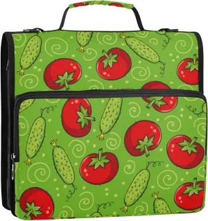 Cucumber and Tomato Cute Zipper Binder, 1.5 inch 3 Ring Binder Organizer Bag with Shoulder Strap and Handle, Multi-Pocket, 500 Sheet Capacity