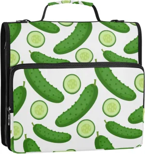 Cucumber Vegetable Zipper Binder, 1.5 inch 3 Ring Binder Organizer Bag with Shoulder Strap and Handle, Multi-Pocket, 500 Sheet Capacity