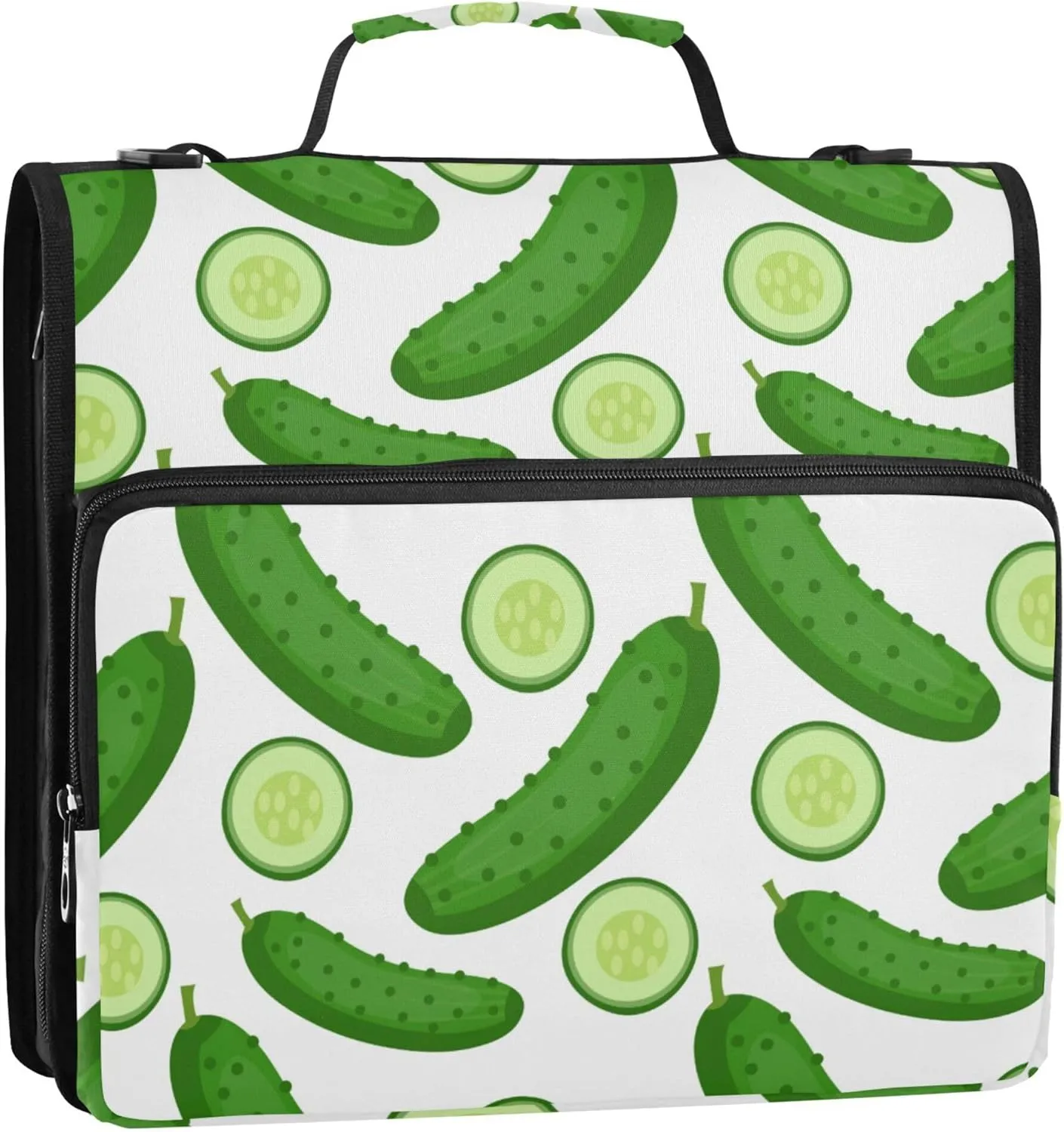 Cucumber Vegetable Zipper Binder, 1.5 inch 3 Ring Binder Organizer Bag with Shoulder Strap and Handle, Multi-Pocket, 500 Sheet Capacity