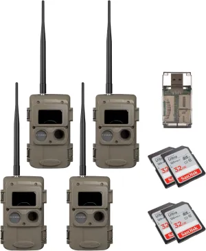 Cuddeback CuddeLink Wireless Trail Camera System - 3rd Gen Sensor Technology for Wildlife Monitoring - Expandable Range, Fast Trigger Speeds Bundle with 32 GB Memory Cards, and Card Reader (4-Pack)