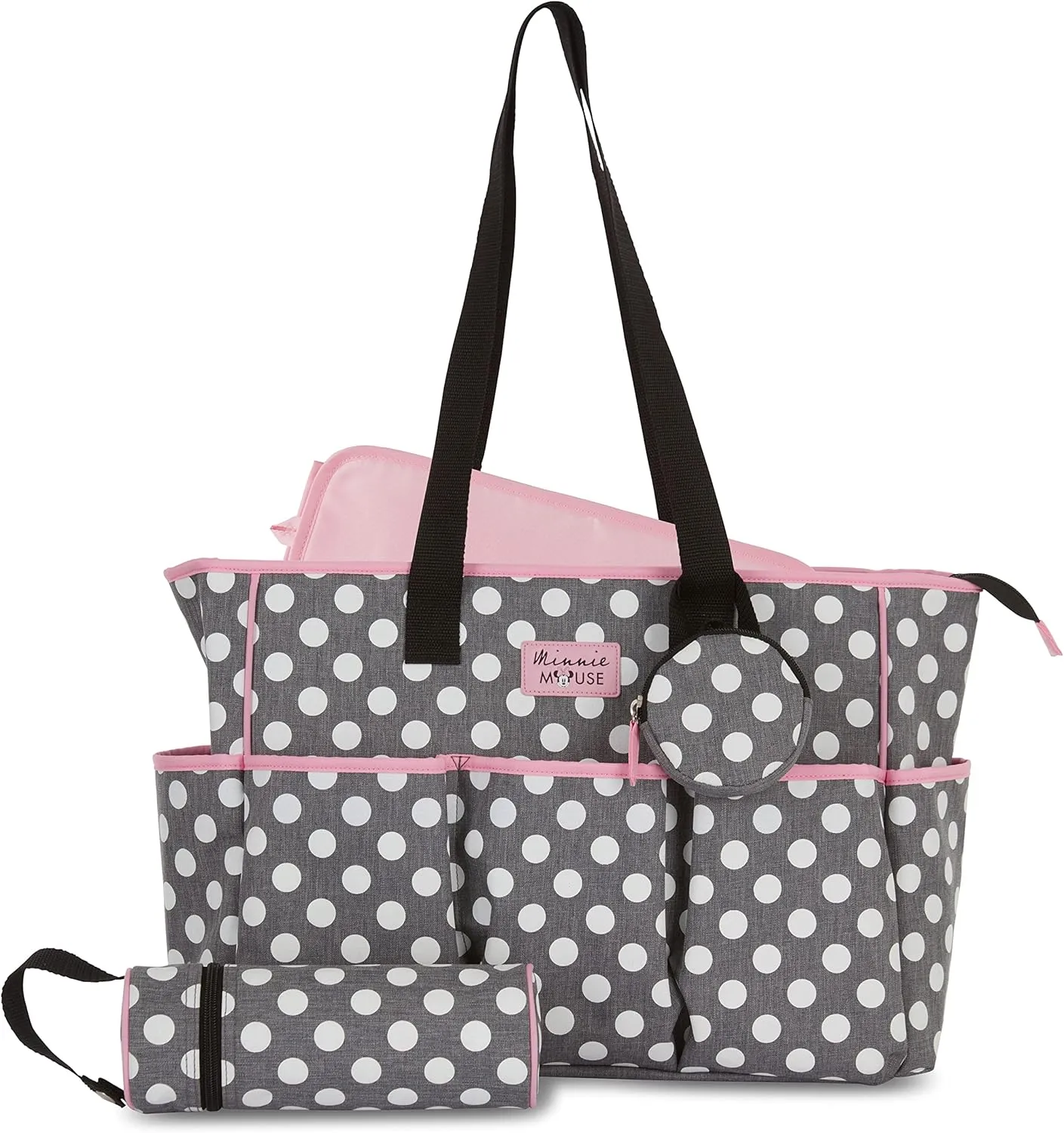 Cudlie Tote Diaper Bag and Changing Pad, Minnie Mouse Polka Dot Print Large