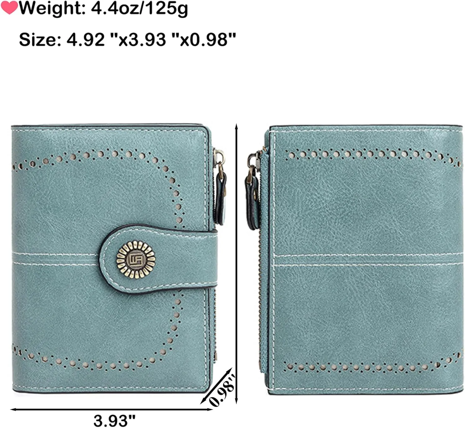 Custom Small Wallet,Engraved Name Leather Wallets with RFID Blocking Clutch Purse Bifold Credit Card Holder with Zipper Coin Pocket for Women (Vegan Leather, Light Blue)
