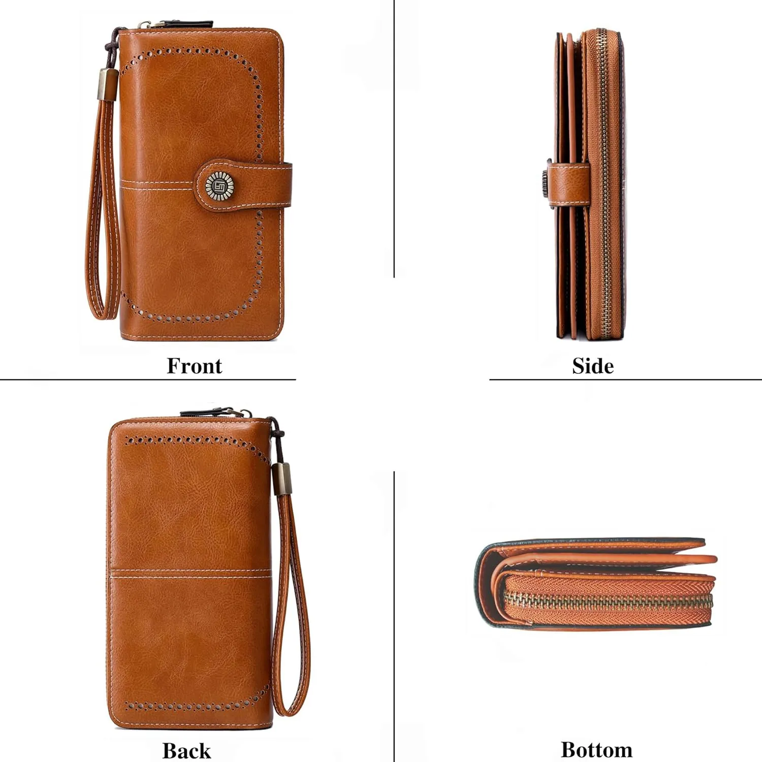 Custom Wristlet Wallet,Personalized Engraved Name Wallets with RFID Blocking Large Capacity Clutch Purse Credit Card Holder with Zipper Pocket for Women (Brown 02)