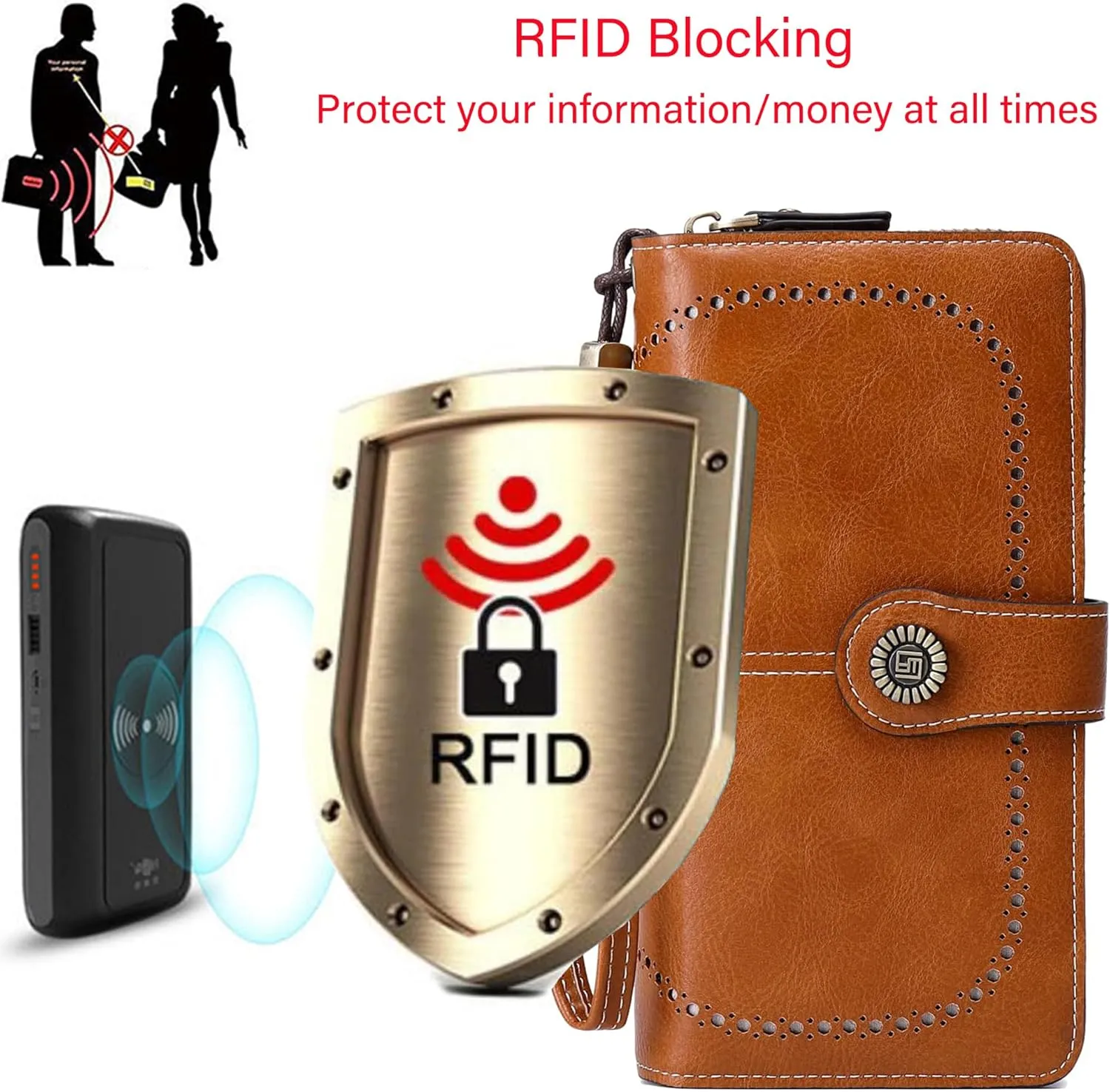 Custom Wristlet Wallet,Personalized Engraved Name Wallets with RFID Blocking Large Capacity Clutch Purse Credit Card Holder with Zipper Pocket for Women (Brown 02)