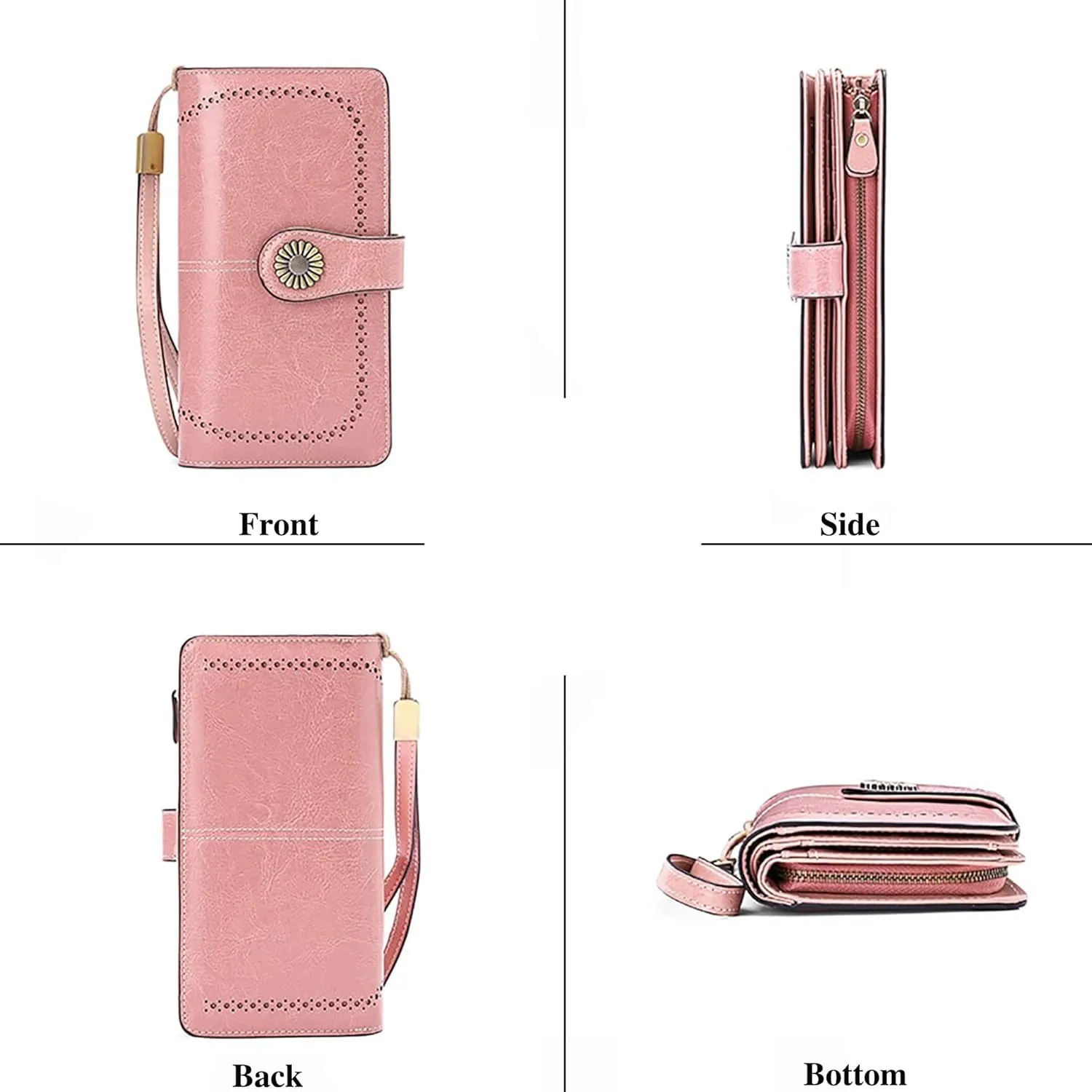 Custom Wristlet Wallet,Personalized Engraved Name Wallets with RFID Blocking Large Capacity Clutch Purse Credit Card Holder with Zipper Pocket for Women (Light pink)