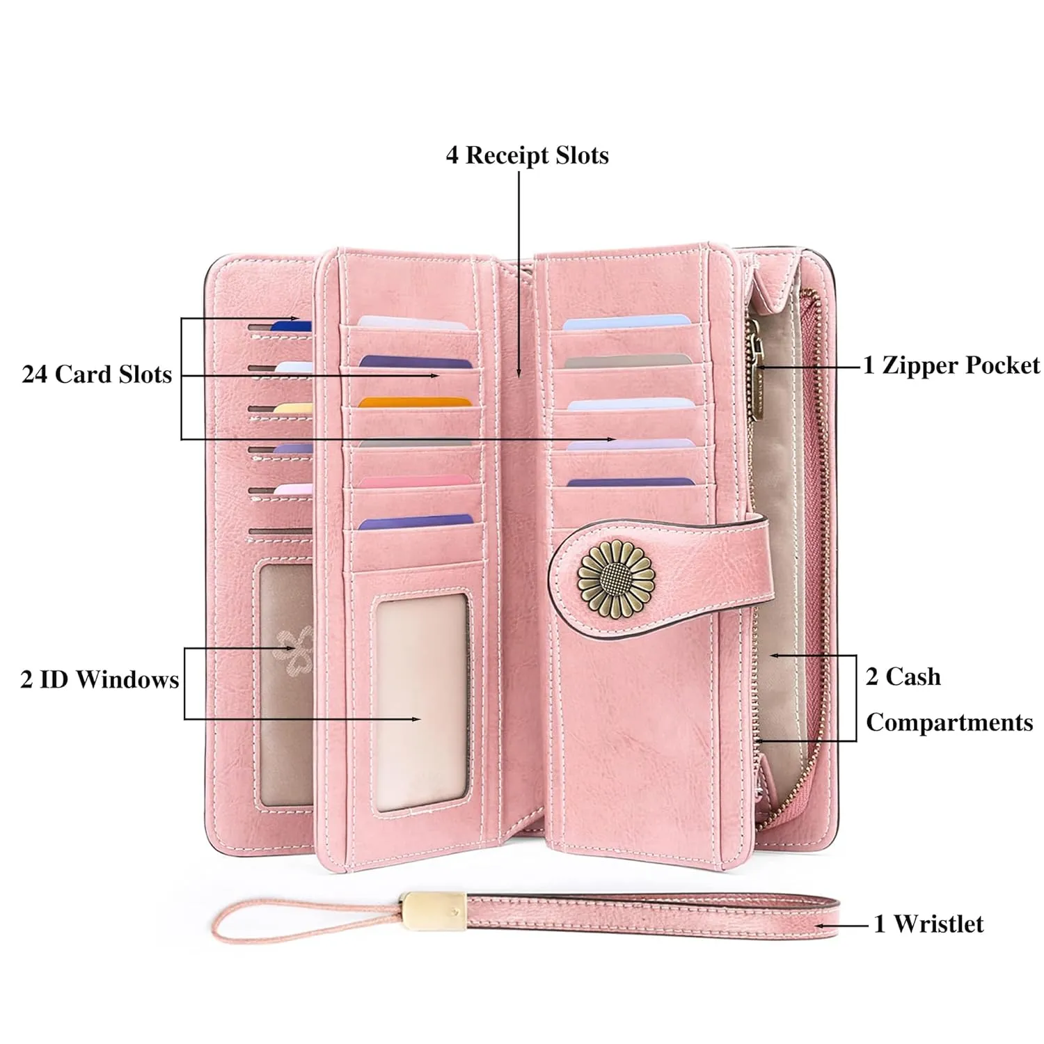 Custom Wristlet Wallet,Personalized Engraved Name Wallets with RFID Blocking Large Capacity Clutch Purse Credit Card Holder with Zipper Pocket for Women (Light pink)