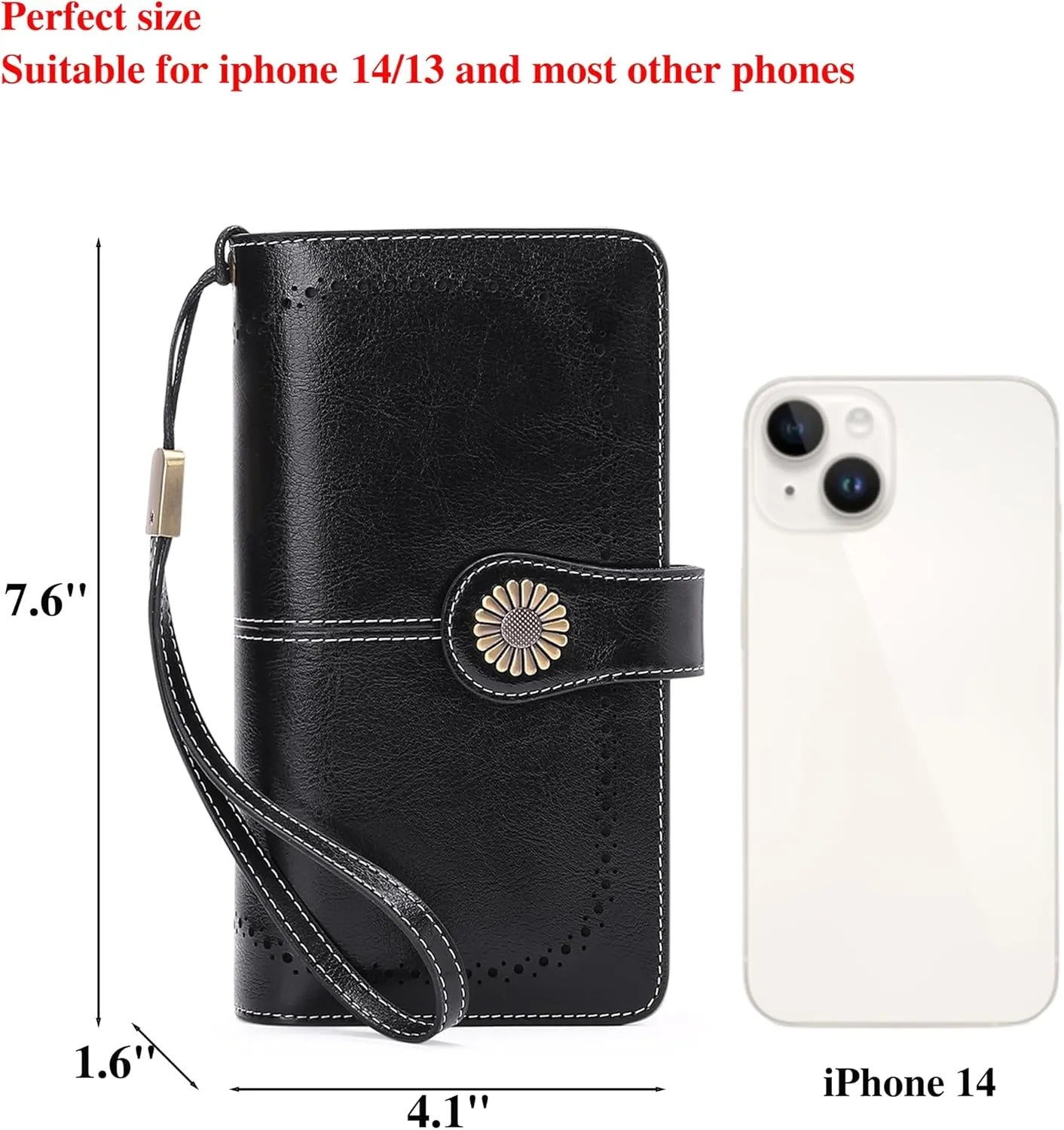 Custom Wristlet Wallet,Personalized Engraved Name Wallets with RFID Blocking Large Capacity Wristlet Clutch Purse Credit Card Holder for Women (Genuine Leather, Black)