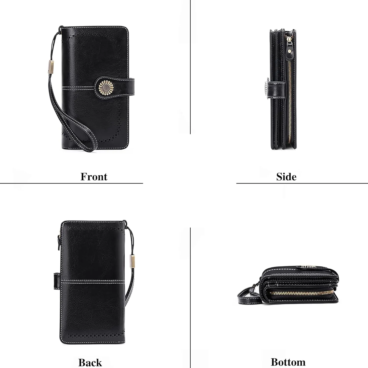 Custom Wristlet Wallet,Personalized Engraved Name Wallets with RFID Blocking Large Capacity Wristlet Clutch Purse Credit Card Holder for Women (Genuine Leather, Black)
