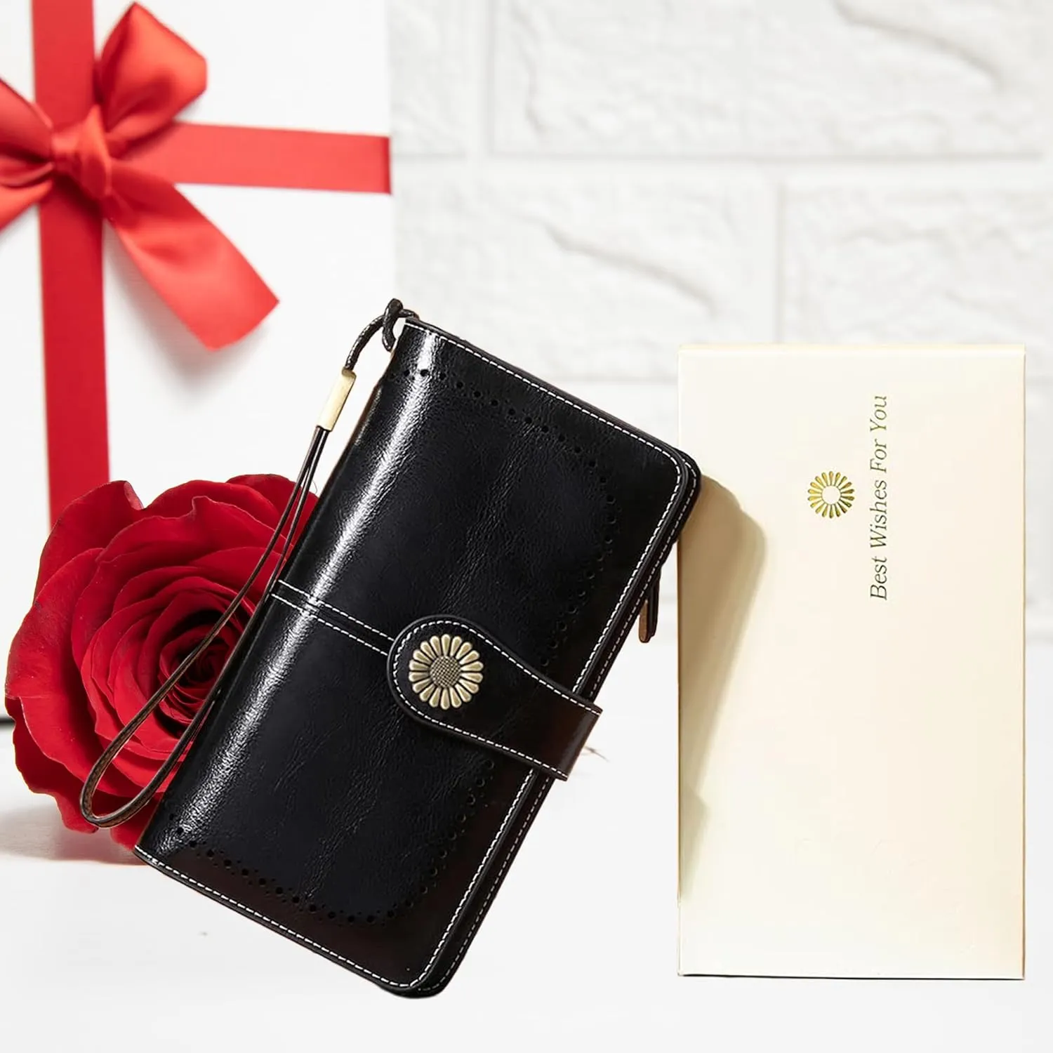 Custom Wristlet Wallet,Personalized Engraved Name Wallets with RFID Blocking Large Capacity Wristlet Clutch Purse Credit Card Holder for Women (Genuine Leather, Black)