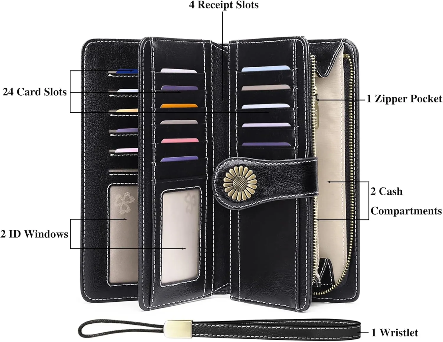 Custom Wristlet Wallet,Personalized Engraved Name Wallets with RFID Blocking Large Capacity Wristlet Clutch Purse Credit Card Holder for Women (Genuine Leather, Black)
