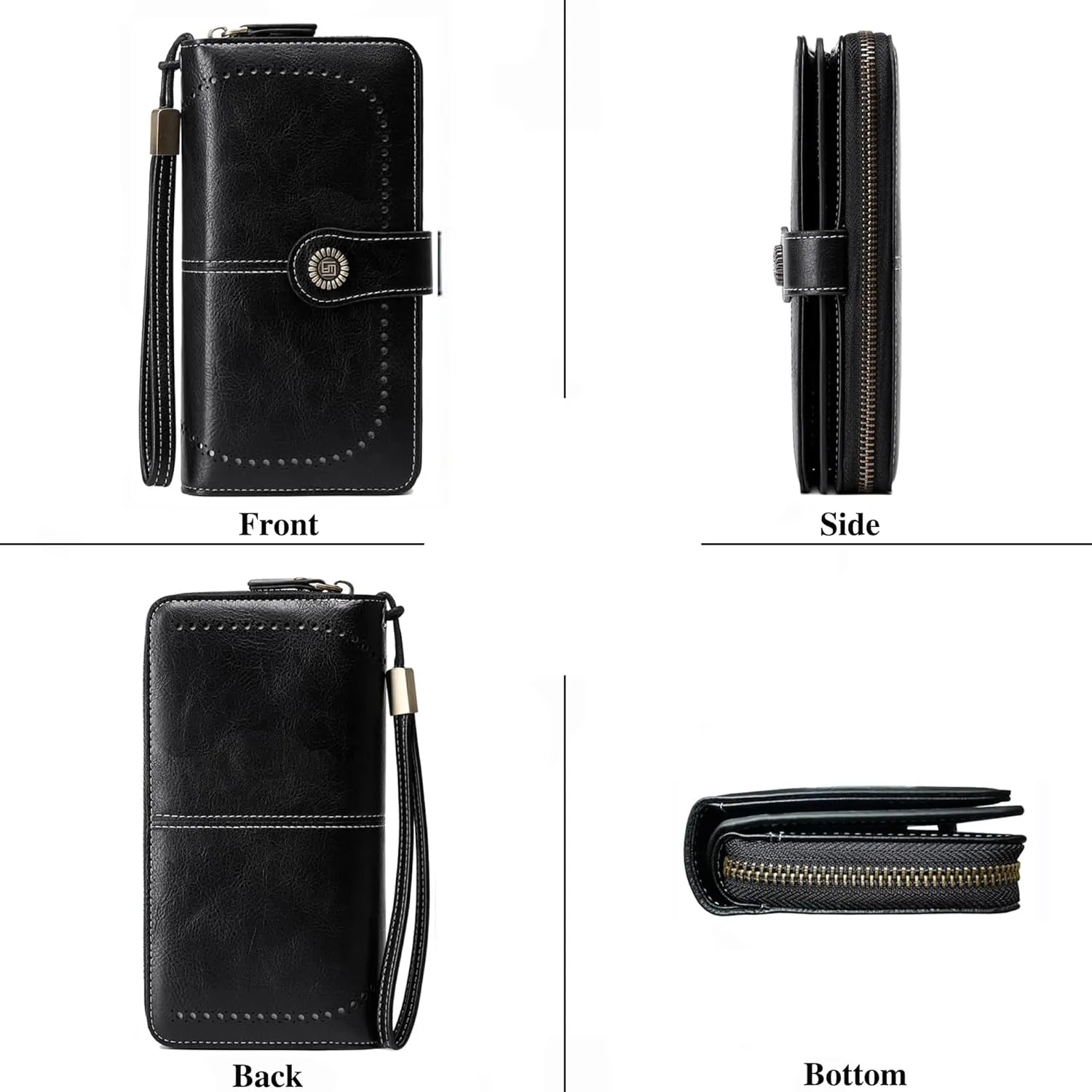 Custom Wristlet Wallet,Personalized Engraved Name Wallets with RFID Blocking Large Capacity Wristlet Clutch Purse Credit Card Holder for Women(Leather,Black-1)