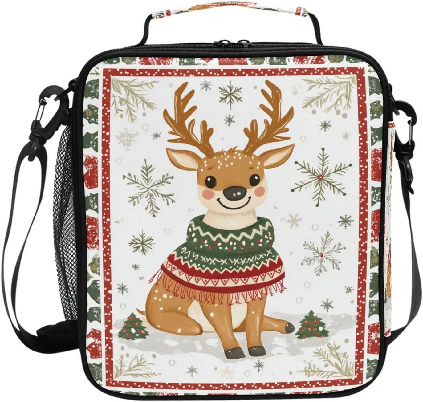 Cute Christmas Reindeer Lunch Box for Kids Girls Boys Insulated Lunch Bag for Women Men Reusable Lunchbox Large Cooler Bag Leakproof with Adjustable Shoulder Strap for Adult Work Picnic Travel