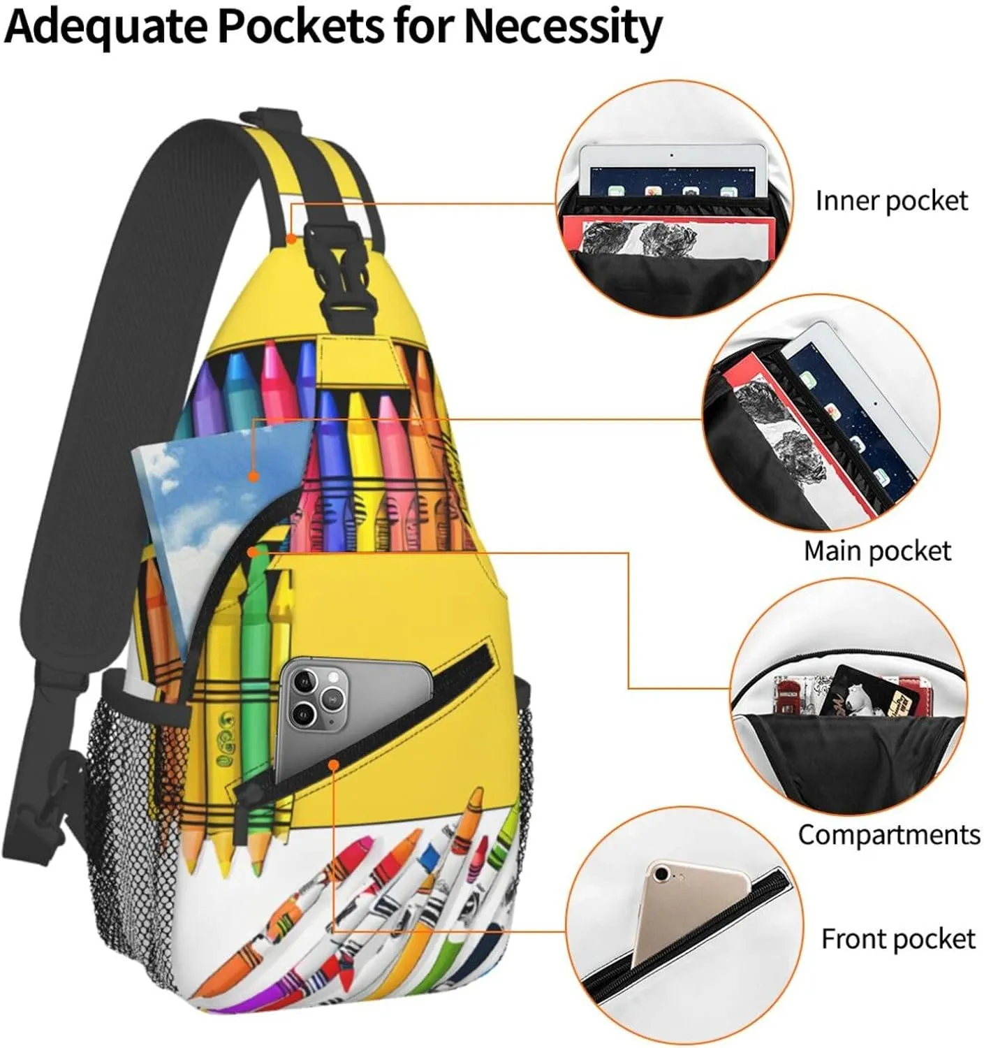Cute Crayons Box Print Cross Chest Bag Diagonally Durable & Comfortable For Travel And Daily Use