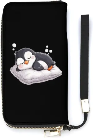 Cute Penguin Sleeping Women's Wristlet Wallet Long Slim Purse Card Holder Clutch Handbag