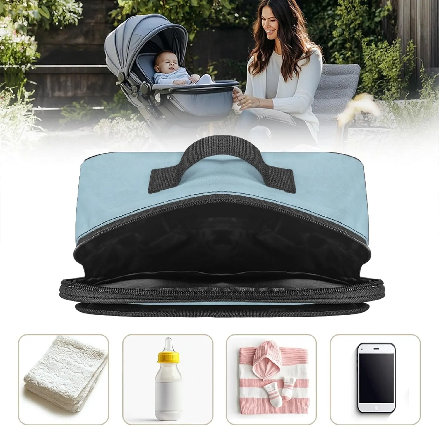 Cute Rabbit Easter Egg Mini Diaper Bag Purse Crossbody Diaper Bag with Pokcet Mini Diaper Bag Crossbody Storage Bin for Diapers Blue