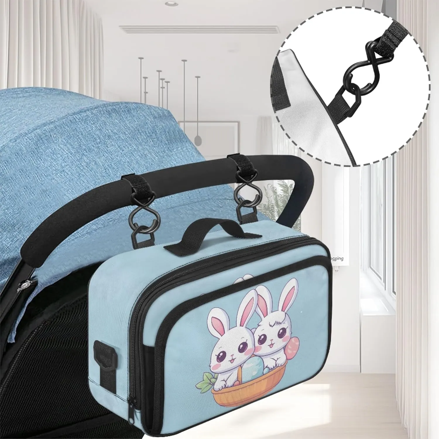 Cute Rabbit Easter Egg Mini Diaper Bag Purse Crossbody Diaper Bag with Pokcet Mini Diaper Bag Crossbody Storage Bin for Diapers Blue