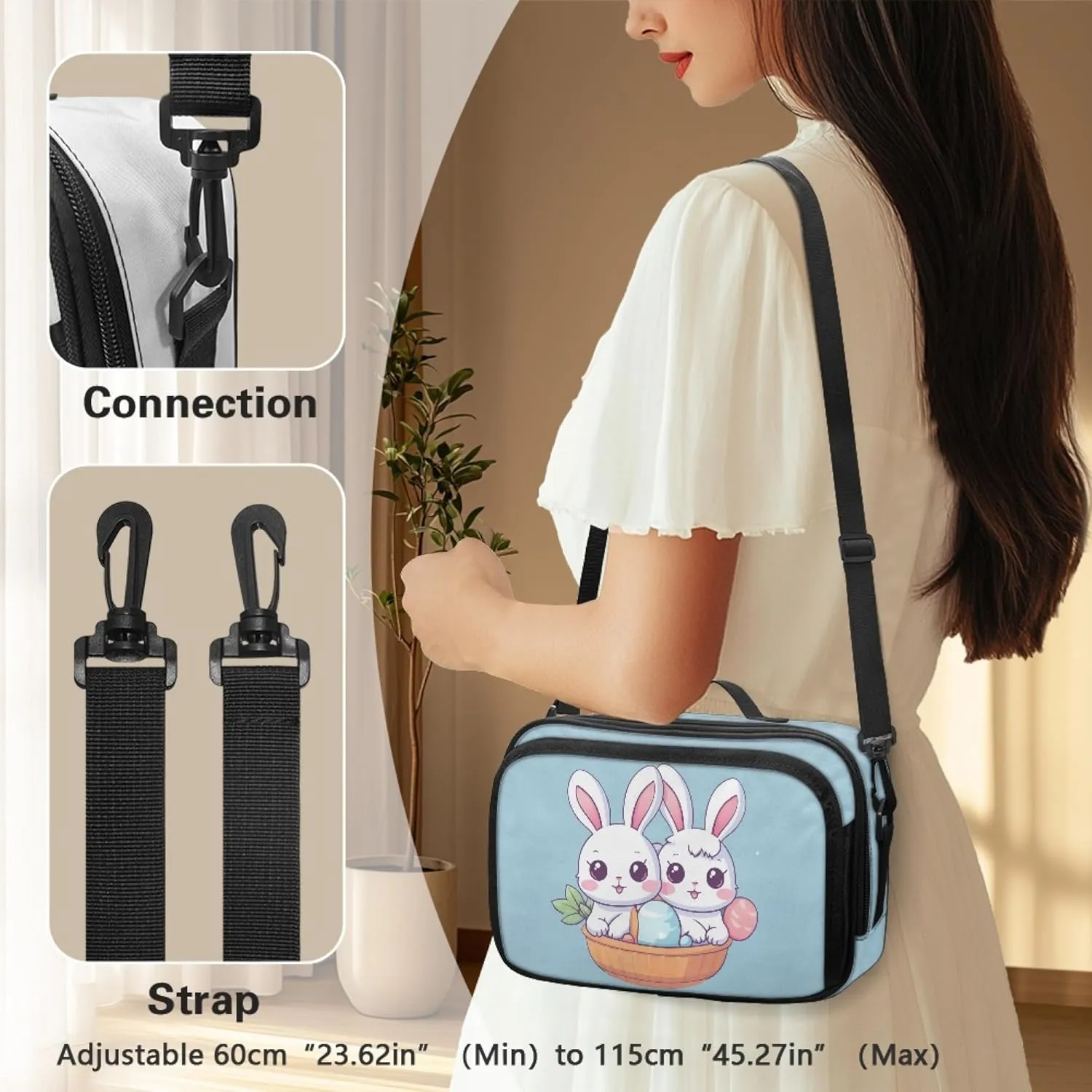 Cute Rabbit Easter Egg Mini Diaper Bag Purse Crossbody Diaper Bag with Pokcet Mini Diaper Bag Crossbody Storage Bin for Diapers Blue
