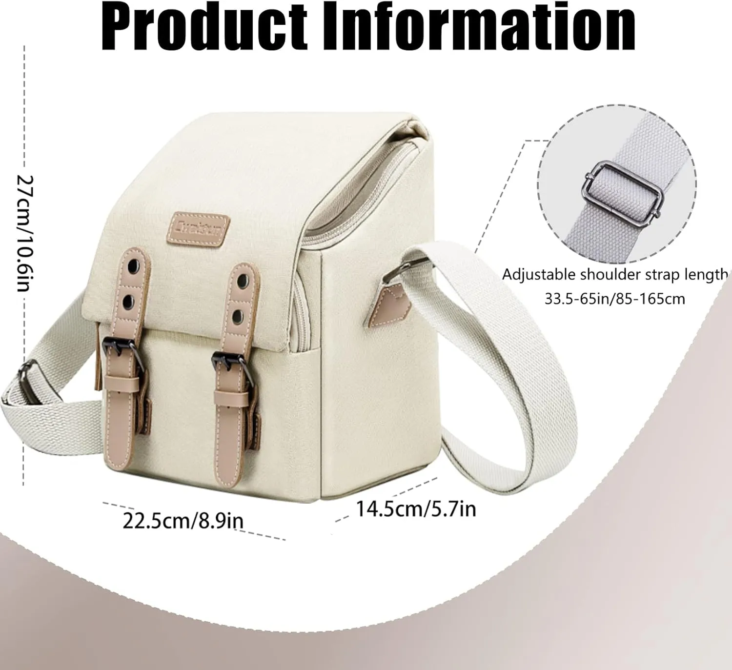 Cwatcun Compact Camera Bag Case Canvas Leather Trim Compatible for Nikon, Canon, Sony Mirrorless Camera and Lenses Waterproof, Camera Shoulder Messenger Bag Beige
