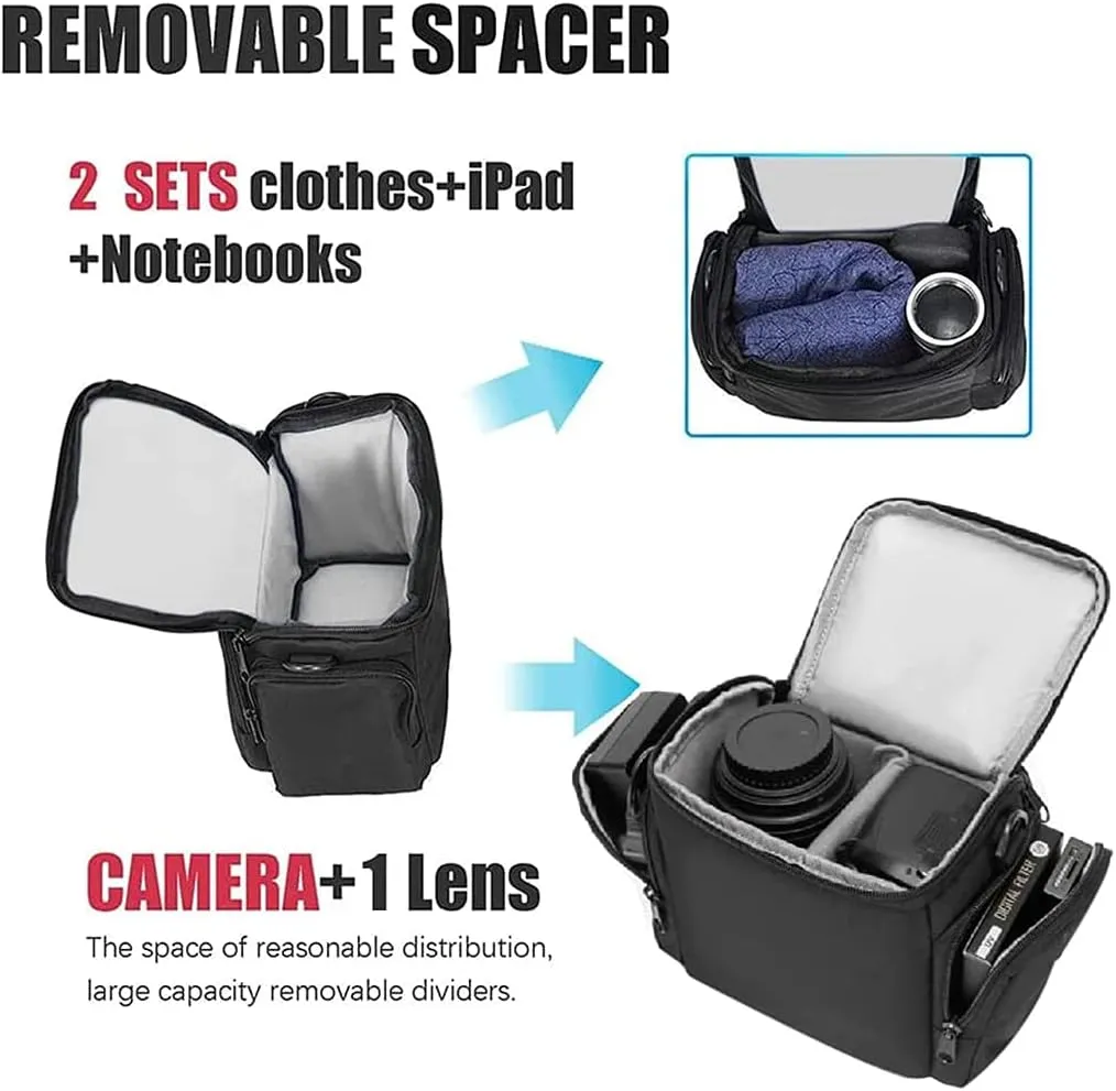 Cwatcun Single Shoulder Crossbody Compact Camera Bag Case Compatible for Canon Nikon Sony SLR DSLR Mirrorless Cameras and Lenses Waterproof Black